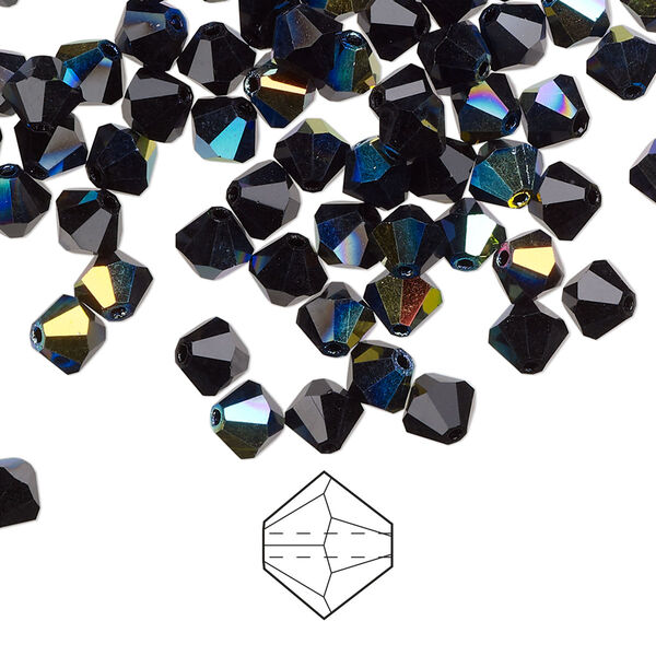 Bead 24pk jet AB, Preciosa Czech crystal 5mm bicone image number 0