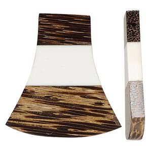 Focal, yellow boxwood and resin (dyed/assembled), brown and white, 39x37mm double-sided side-drilled bell. Sold per pkg of 2.