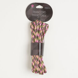 Paracord 1pkg1, nylon, pink / yellow / black, 4mm round, 18 feet.