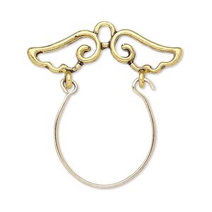 Focal, antique gold-finished "pewter" (zinc-based alloy) and steel, 33x33mm single-sided charm holder with 33x9mm open wings. Sold per pkg of 2.