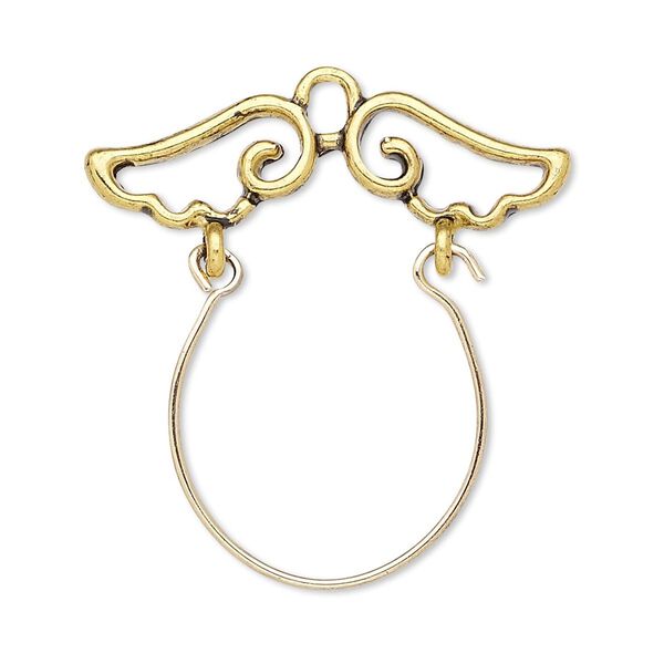 Focal, antique gold-finished "pewter" (zinc-based alloy) and steel, 33x33mm single-sided charm holder with 33x9mm open wings. Sold per pkg of 2. image number 0