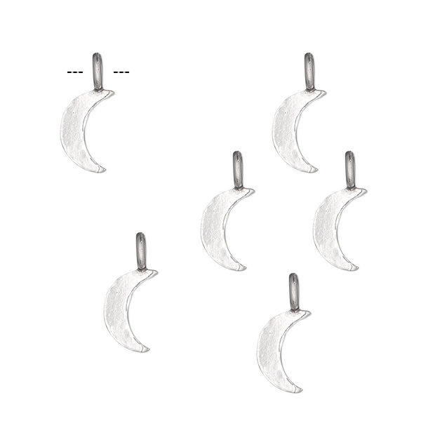 Charm, sterling silver, 9x6mm moon. Sold per pkg of 6. image number 0