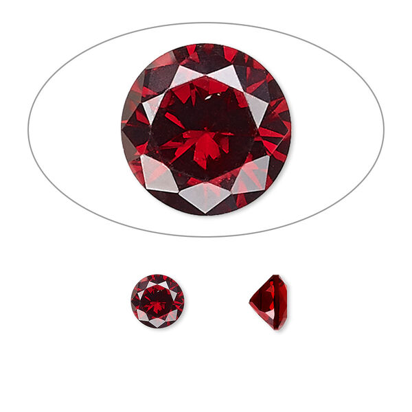 Gem, cubic zirconia, garnet red, 6mm faceted round, Mohs hardness 8-1/2. Sold per pkg of 2. image number 0