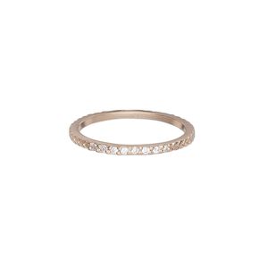Ring, Create Compliments®, cubic zirconia and rose gold-plated sterling silver, clear, 1.5mm wide chevron, size 7. Sold individually.