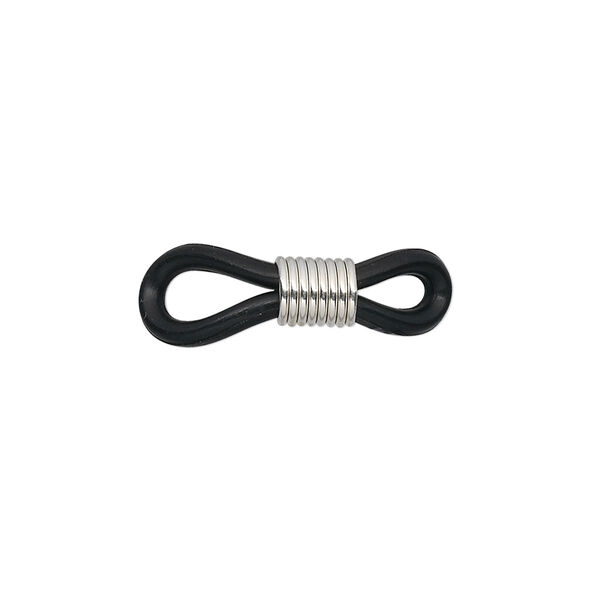 Eyeglass holder, rubber and silver-finished brass, black, 20x5mm-26x5mm with adjustable coil. Sold per pkg of 500. image number 0