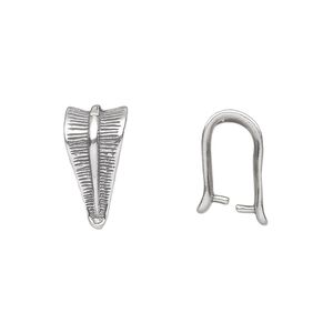 Bail, ice-pick, antiqued sterling silver, 15x8mm textured shield, 10mm grip length. Sold individually.