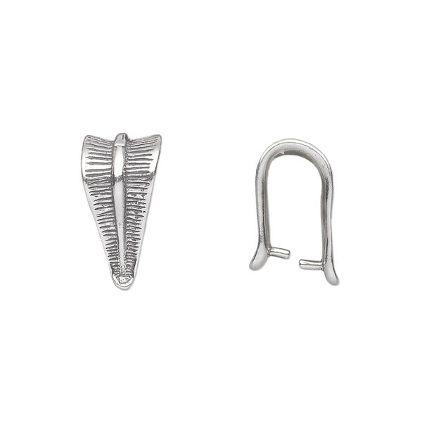 Bail, ice-pick, antiqued sterling silver, 15x8mm textured shield, 10mm grip length. Sold individually. image number 0
