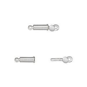 Clasp tab 1pkg100, 7x3mm tube, silver-finished brass 1-strand