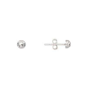 Earstud, sterling silver, 4mm diamond-cut half-ball with post. Sold per pair.