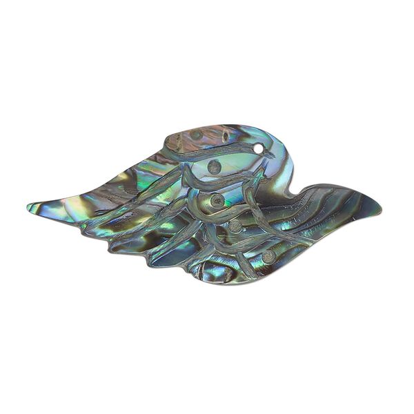 Focal, paua shell (assembled), 35x15mm hand-carved single-sided bird, Mohs hardness 3-1/2. Sold individually. image number 0