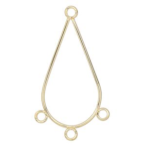 Focal, gold-plated steel, 33x19mm smooth teardrop with 3 loops. Sold per pkg of 10.