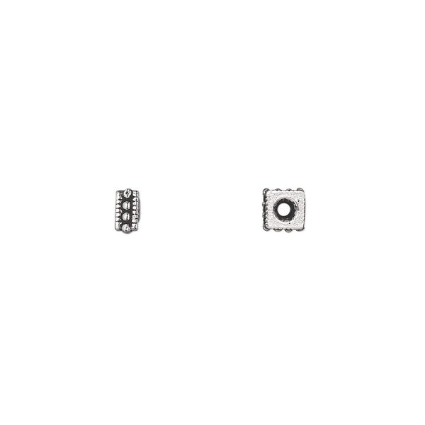 Bead, TierraCast®, antique silver-plated pewter (tin-based alloy), 4x2.5mm beaded square rondelle. Sold per pkg of 20. image number 0