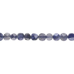 Iolite 1pkg1, hand-cut faceted flat round bead 15.5-16 inch 5mm