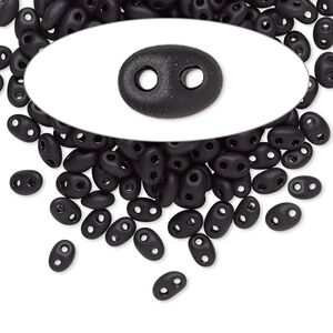 Seed bead, Preciosa Twin™ Czech glass, pkg/50g, 5x2.5mm oval, opaque matte black, (23980).