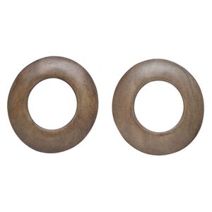 Focal, wood (dyed/waxed), grey, 61x57mm-63x59mm flat-backed oval. Sold per pkg of 2.