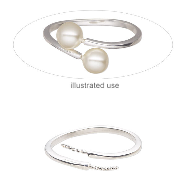 Ring, sterling silver, 5mm wide with (2) 5.5mm twisted pegs, fits up to 6mm half-drilled round bead, size 9. Sold individually. image number 0