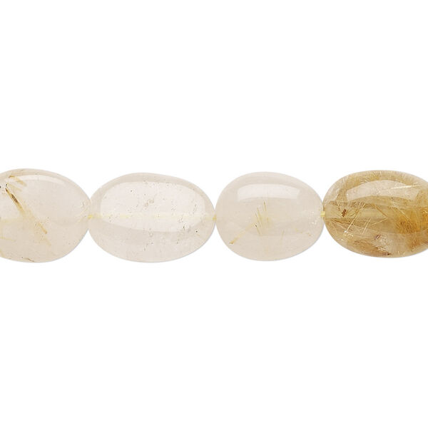 Bead, golden rutilated quartz (natural), 11x10mm-19x13mm hand-cut puffed oval, D grade, Mohs hardness 7. Sold per 13-inch strand. image number 0