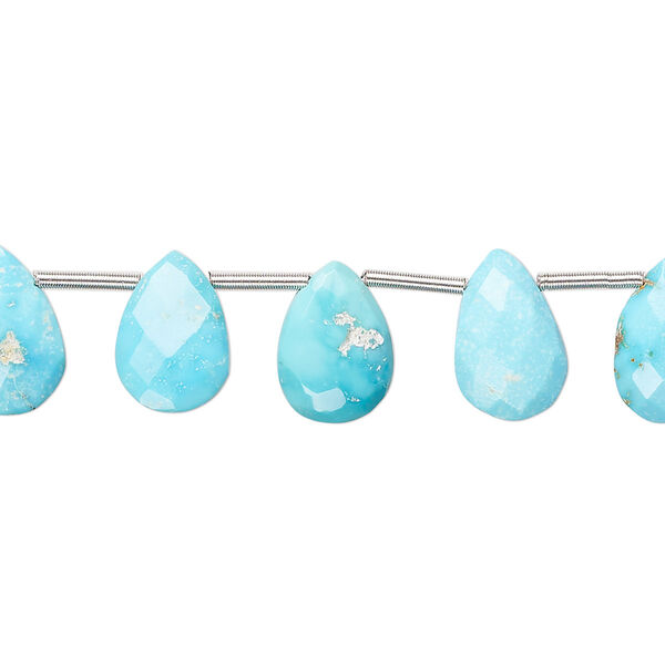 Imperial crown turquoise 1pkg18, hand-cut top-drilled faceted puffed teardrop bead natural B grade, 7x5mm-12x8mm image number 0
