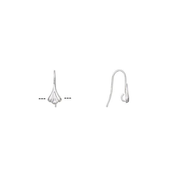 Ear wire fishhook 1pkg10 silver-plated, 17mm / 10x6.5mm flower / hidden open loop, 23 gauge brass 5 pair image number 0