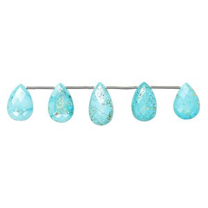 Imperial crown turquoise 1pkg5, hand-cut top-drilled faceted puffed teardrop bead natural 16x11mm-20x13mm / 19x11mm-22x14mm