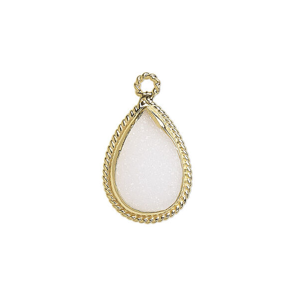 Drop, druzy agate (natural) and gold-plated sterling silver, 18x14mm-20x15mm hand-cut single-sided teardrop with twisted wire design. Sold individually. image number 0