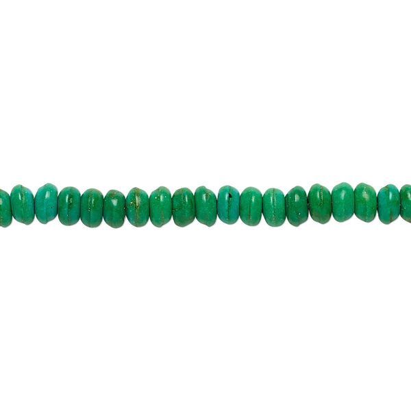 Bead, magnesite (dyed / stabilized), kelly green, 4x2mm-5x3mm rondelle, C grade, Mohs hardness 3-1/2 to 4. Sold per 15-inch strand. image number 0