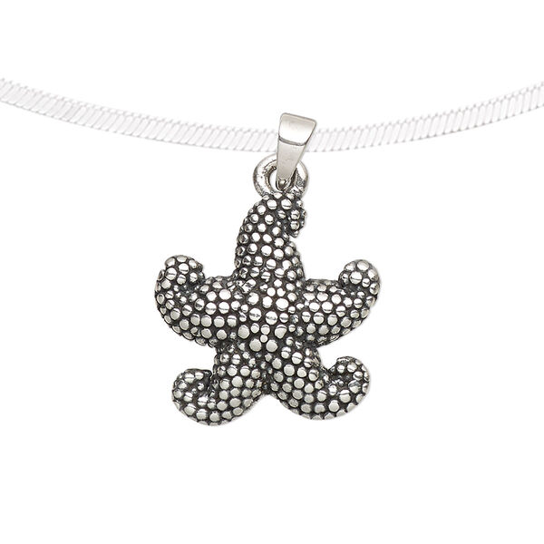 Pendant, antiqued fine silver, electroformed, 18.5x18mm single-sided textured starfish. Sold individually. image number 0