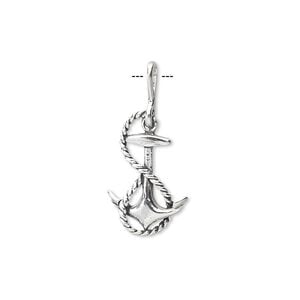 Charm, antiqued sterling silver, 19x12mm anchor with rope. Sold individually.