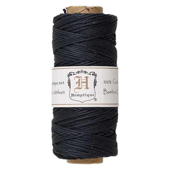 Cord, Hemptique®, polished bamboo, black, 1mm diameter, 20-pound test. Sold per 205-foot spool. image number 0