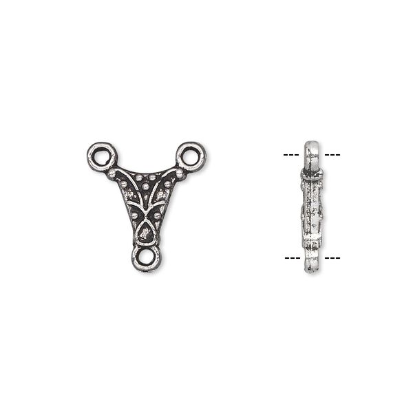 Connector, antique silver-plated "pewter" (zinc-based alloy), 8x8x8mm double-sided triangle. Sold per pkg of 10. image number 0