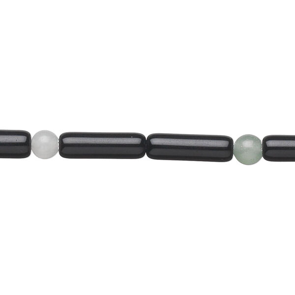 Bead, black obsidian and multi-gemstone (natural), 4mm-14x5mm round and round tube, C grade, Mohs hardness 5 to 5-1/2. Sold per 15-inch strand. image number 0