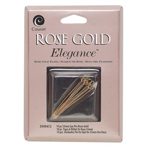 Eye pin, rose gold-plated copper and lacquer, 1-3/8 inches, 23-gauge. Sold per pkg of 10.