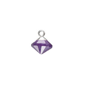 Amethyst / sterling silver / copper 1pkg1, silver-plated hand-cut faceted bicone drop natural 11x9mm