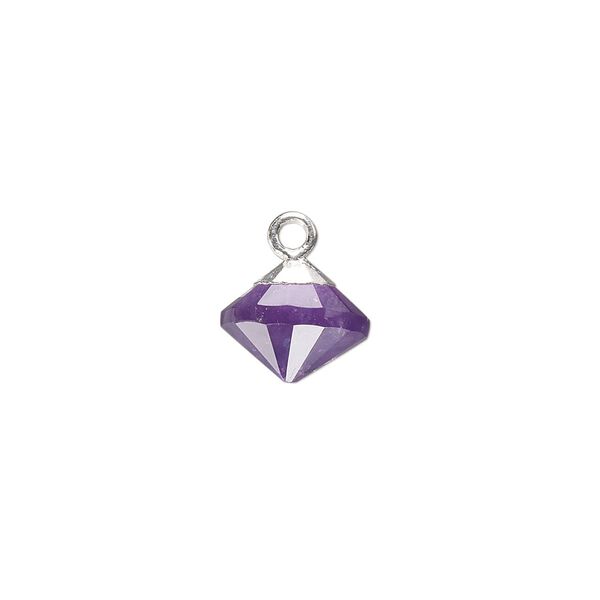 Amethyst / sterling silver / copper 1pkg1, silver-plated hand-cut faceted bicone drop natural 11x9mm image number 0