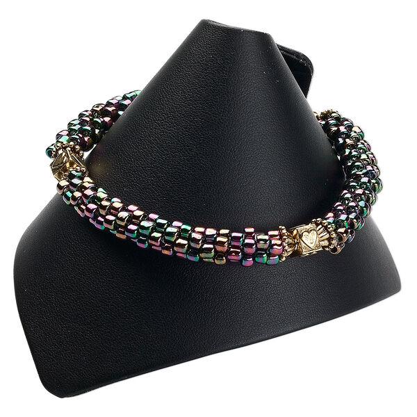 Display, bracelet, leatherette, black, 3-1/4 x 3-3/8 x 4-inch wrap-around snap cone. Sold individually. image number 0