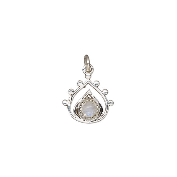 Rainbow moonstone / sterling silver 1pkg1, open teardrop drop natural antiqued 13x12.5mm image number 0