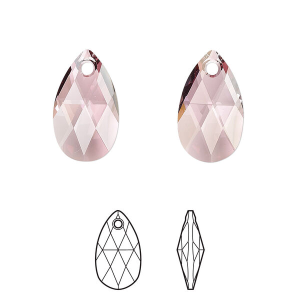 Drop 2pk crystal antique pink, Crystal Passions® 16x9mm pendant pear 6106 image number 0