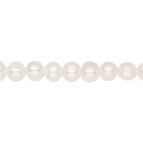 Pearl, cultured freshwater (bleached), white, 5-7mm semi-round, C- grade, Mohs hardness 2-1/2 to 4. Sold per 15-1/2" to 16" strand. image number 0