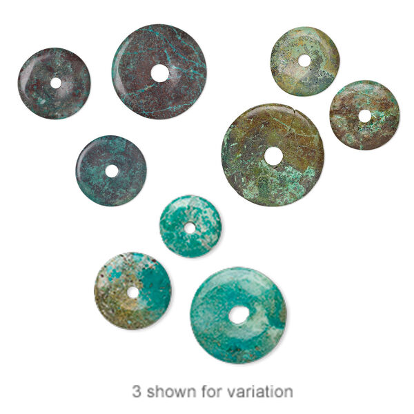 Component mix, turquoise (dyed / stabilized), 15-45mm donut, C- grade, Mohs hardness 5 to 6. Sold per pkg of 3. image number 0