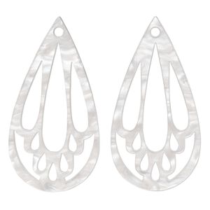 Focal, resin, white, 49x25mm teardrop with cutouts. Sold per pkg of 4.