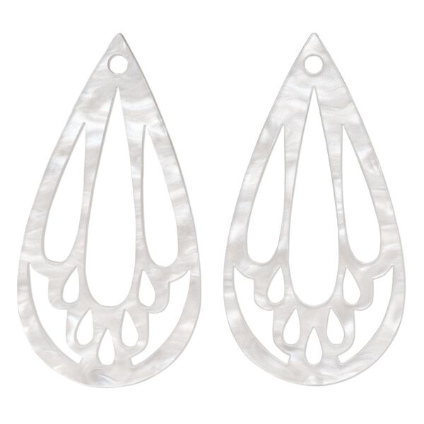 Focal, resin, white, 49x25mm teardrop with cutouts. Sold per pkg of 4. image number 0