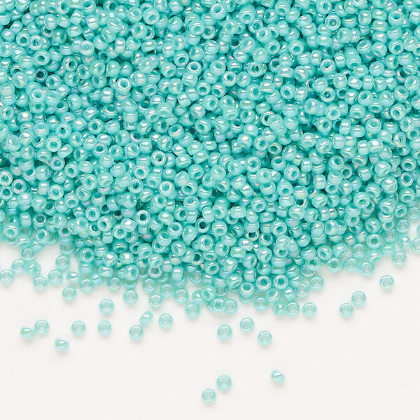 Seed bead, Miyuki, glass, pkg/35g, #15 rocaille, opaque rainbow sea opal, (RR-485). image number 0
