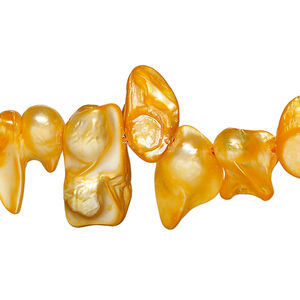 Pearl 1pkg1 freshwater, 11x8mm-24x11mm baroque with 0.4mm hole 15 inch cultured yellow-orange