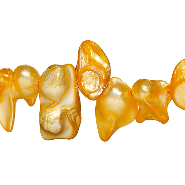 Pearl 1pkg1 freshwater, 11x8mm-24x11mm baroque with 0.4mm hole 15 inch cultured yellow-orange image number 0