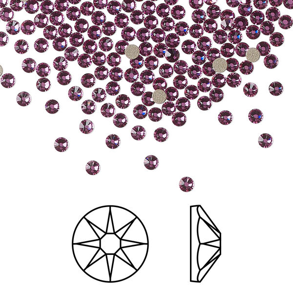 Flat back 1440pk dark rose foil back, Swarovski® 2.1 to 2.3mm XILION rose round SS7 2058 image number 0