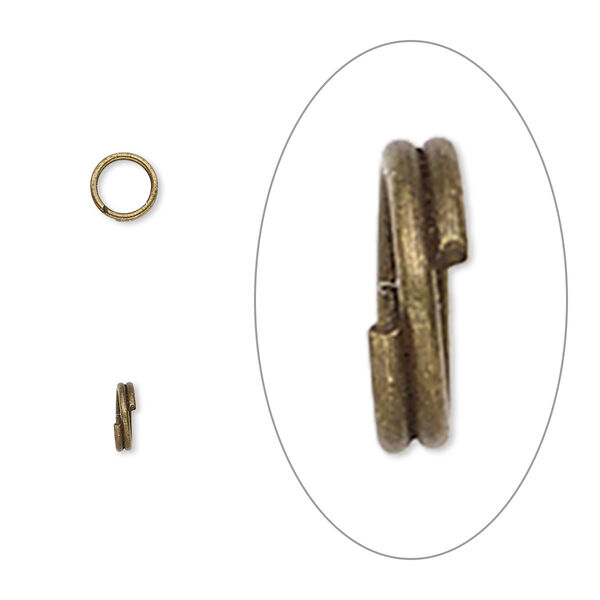 Split ring, antique brass-finished steel, 5mm round with 3.7mm inside diameter. Sold per pkg of 1,000. image number 0