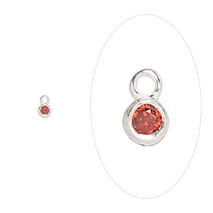 Drop, sterling silver and cubic zirconia, July ruby, 2.5mm single-sided birthstone round. Sold per pkg of 2.