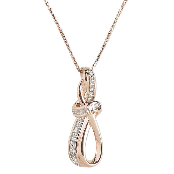 Necklace, Create Compliments®, white diamond (natural) and rose gold-finished sterling silver, 24x9mm knotted loop, 18 inches with springring clasp. Sold individually. image number 0
