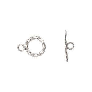 Clasp toggle 1pkg2 sterling silver, 10mm twisted flat round, 1-strand