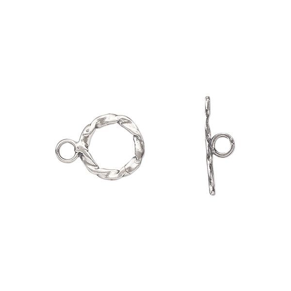 Clasp, toggle, sterling silver, 10mm twisted flat round. Sold per pkg of 2. image number 0